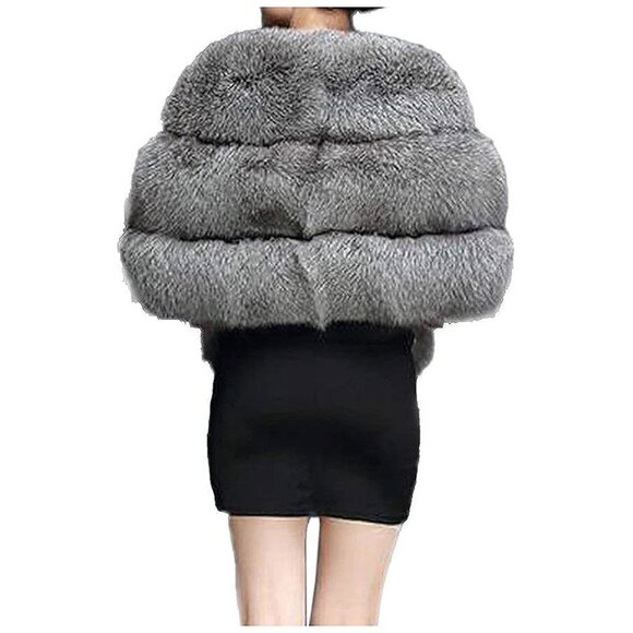 Women's Luxury Party Faux Fox Fur Long Shawl , A-dark Grey - Picture 2 of 5